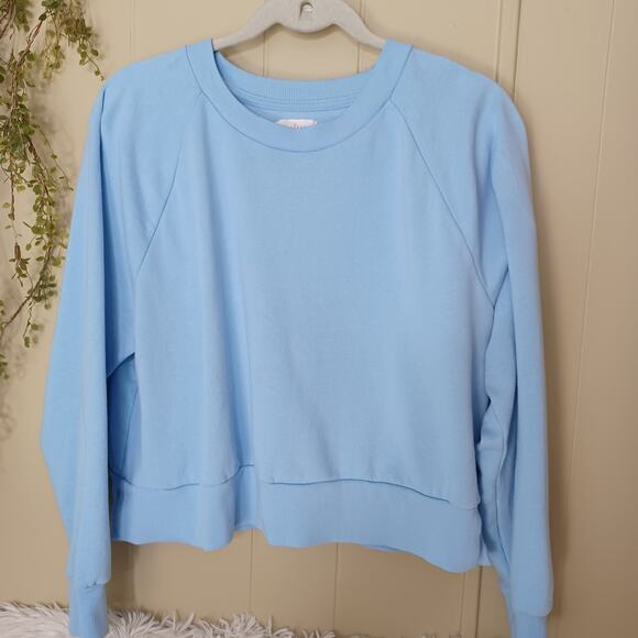 Women’s Colsie Long Sleeve Crewneck Cropped Fleece Sweatshirt Blue XL - Picture 1 of 5